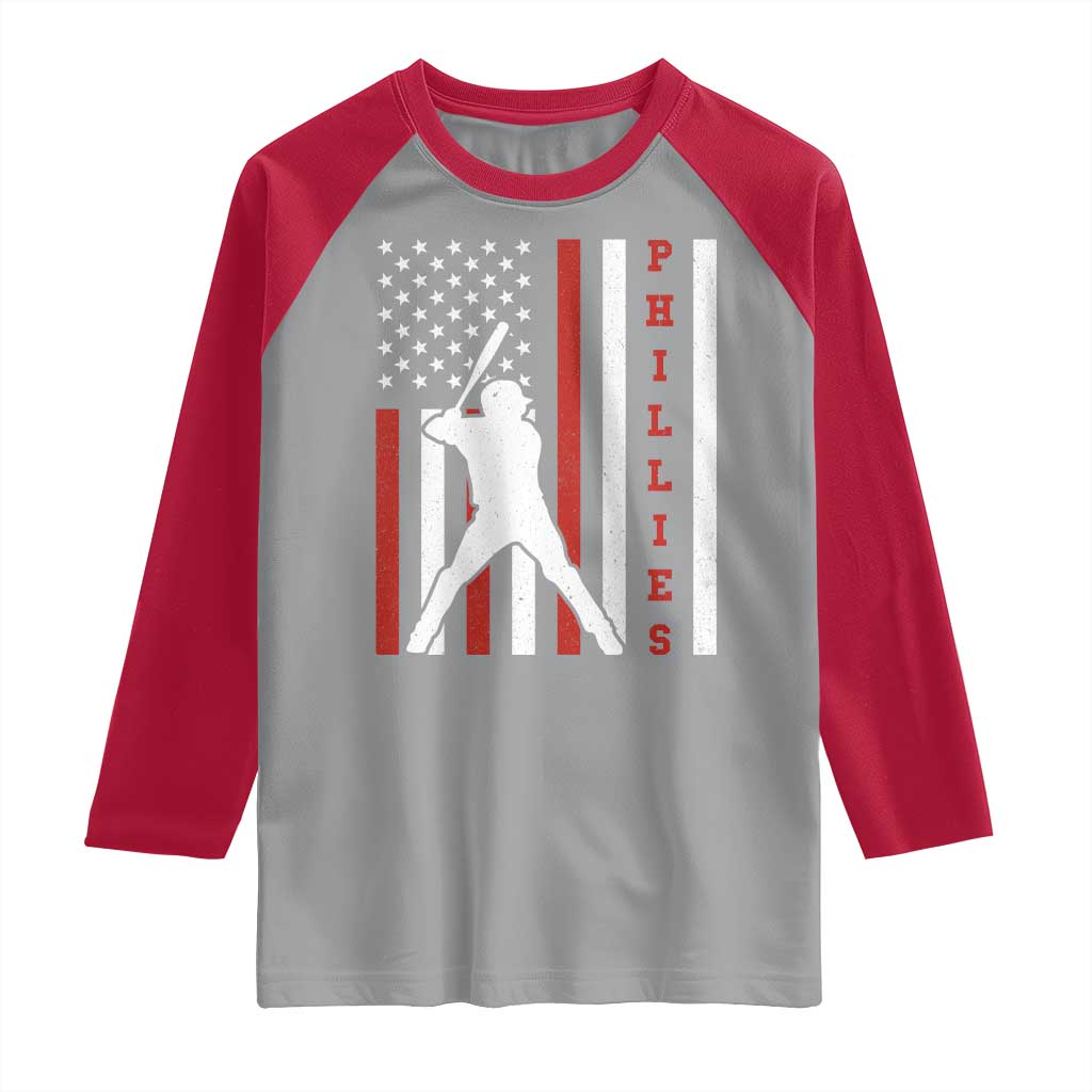 Philly Baseball Raglan Shirt Cool Distressed Philadelphia Red October US Flag TS10 Sport Gray Red Print Your Wear