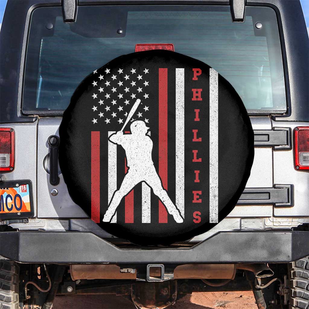 Phillies Baseball Spare Tire Cover Cool Distressed Philadelphia Red October US Flag TS10 No hole Black Print Your Wear