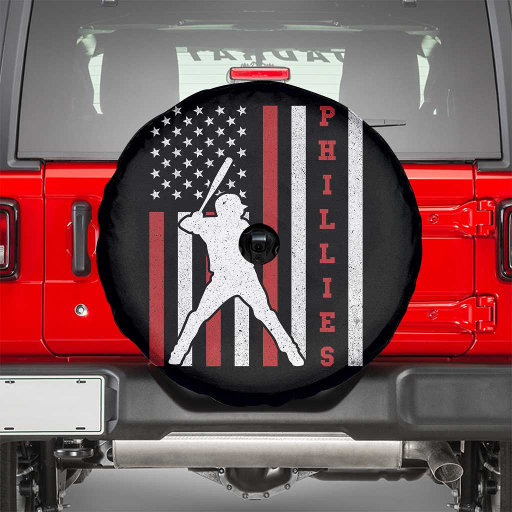 Phillies Baseball Spare Tire Cover Cool Distressed Philadelphia Red October US Flag TS10 Black Print Your Wear
