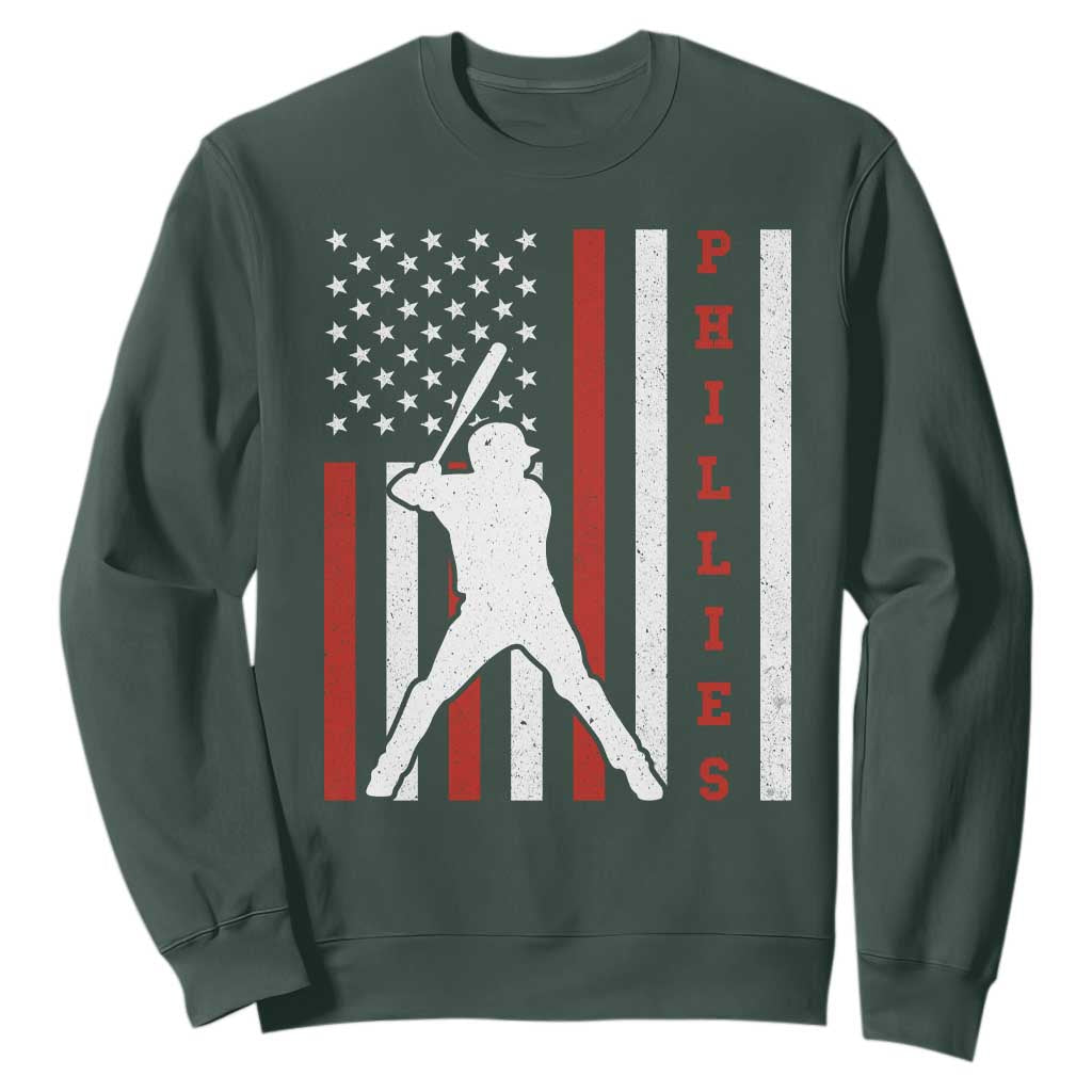 Philly Baseball Sweatshirt Cool Distressed Philadelphia Red October US Flag TS10 Dark Forest Green Print Your Wear