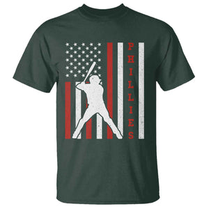 Phillies Baseball T Shirt Cool Distressed Philadelphia Red October US Flag TS10 Dark Forest Green Print Your Wear