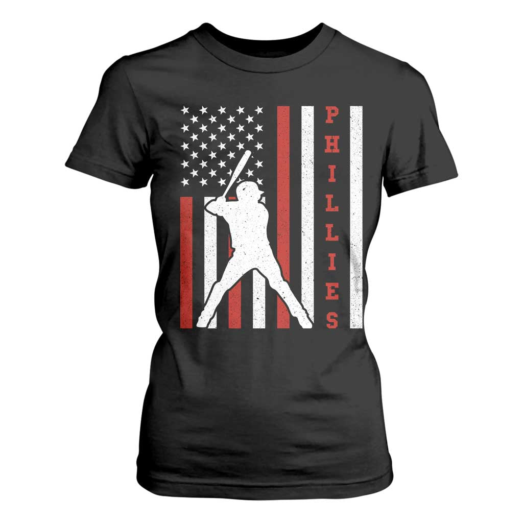 Philly Baseball T Shirt For Women Cool Distressed Philadelphia Red October US Flag TS10 Black Print Your Wear