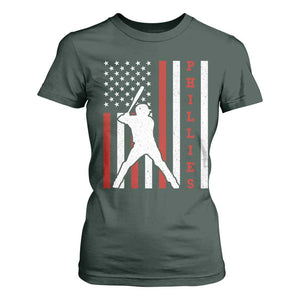 Phillies Baseball T Shirt For Women Cool Distressed Philadelphia Red October US Flag TS10 Dark Forest Green Print Your Wear