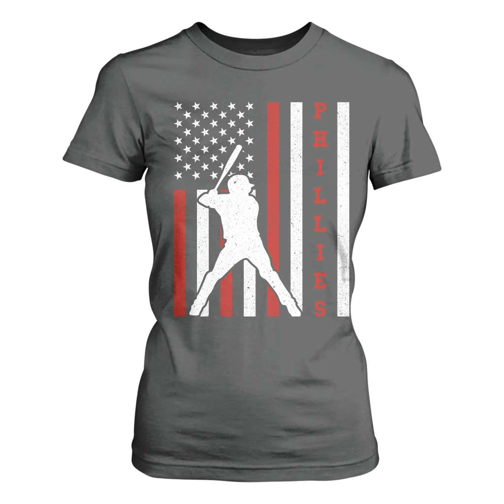 Philly Baseball T Shirt For Women Cool Distressed Philadelphia Red October US Flag TS10 Dark Heather Print Your Wear