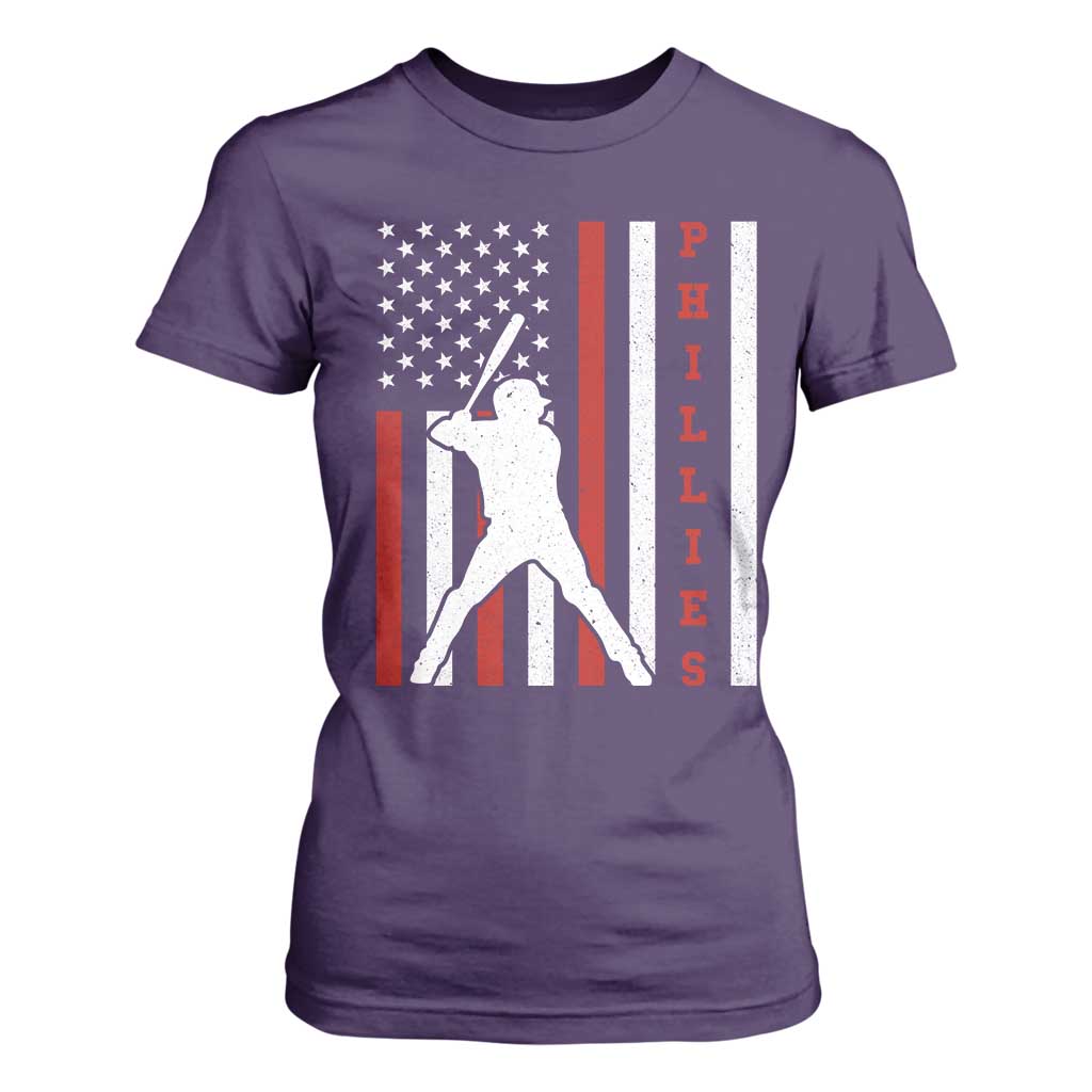 Philly Baseball T Shirt For Women Cool Distressed Philadelphia Red October US Flag TS10 Purple Print Your Wear