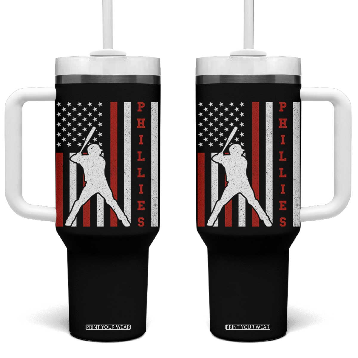 Phillies Baseball Tumbler With Handle Cool Distressed Philadelphia Red October US Flag TS10 One Size: 40 oz Black Print Your Wear
