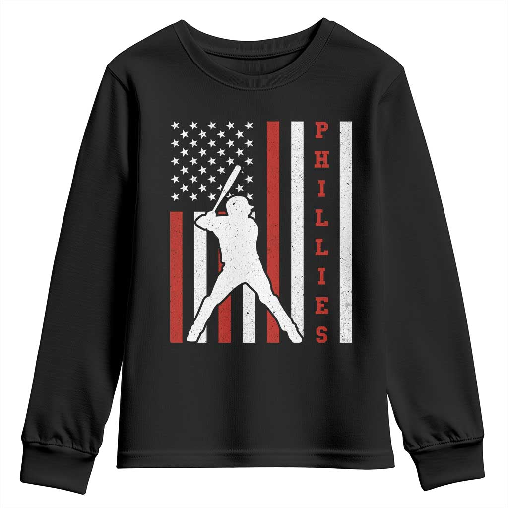 Phillies Baseball Youth Sweatshirt Cool Distressed Philadelphia Red October US Flag TS10 Black Print Your Wear
