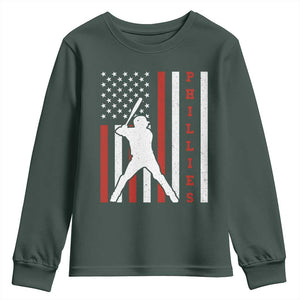 Phillies Baseball Youth Sweatshirt Cool Distressed Philadelphia Red October US Flag TS10 Dark Forest Green Print Your Wear