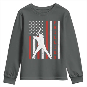 Phillies Baseball Youth Sweatshirt Cool Distressed Philadelphia Red October US Flag TS10 Dark Heather Print Your Wear