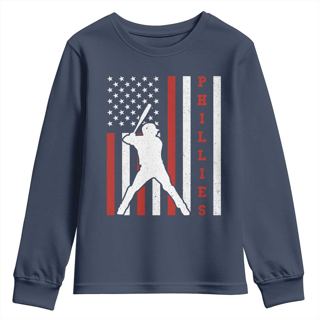 Philly Baseball Youth Sweatshirt Cool Distressed Philadelphia Red October US Flag TS10 Navy Print Your Wear