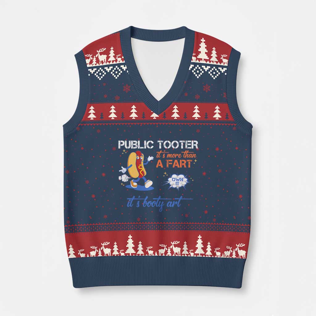 Public Tooter V-Neck Knit Sweater Vest Its More Than A Fart Funny Inappropriate Embarrassing TS10 Navy Red Print Your Wear