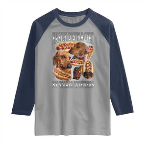 Funny Offensive Dachshund Raglan Shirt Easily Distracted By Small Wieners Bootleg Meme TS10 Sport Gray Navy Print Your Wear