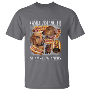 Funny Offensive Dachshund T Shirt Easily Distracted By Small Wieners Bootleg Meme TS10 Charcoal Print Your Wear