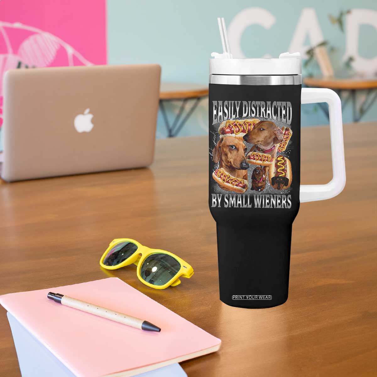 Funny Offensive Dachshund Tumbler With Handle Easily Distracted By Small Wieners Bootleg Meme TS10 Print Your Wear