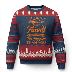 Funny Sarcastic Saying Ugly Christmas Sweater Adult Humor Offensive Happy Feeling Quote TS10 Navy Red Print Your Wear