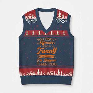 Funny Sarcastic Saying V-Neck Knit Sweater Vest Adult Humor Offensive Happy Feeling Quote TS10 Navy Red Print Your Wear