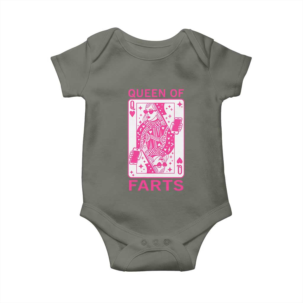 Queen of Farts Baby Onesie Funny Joke Inappropriate Fart Prank Gift TS10 Military Green Print Your Wear