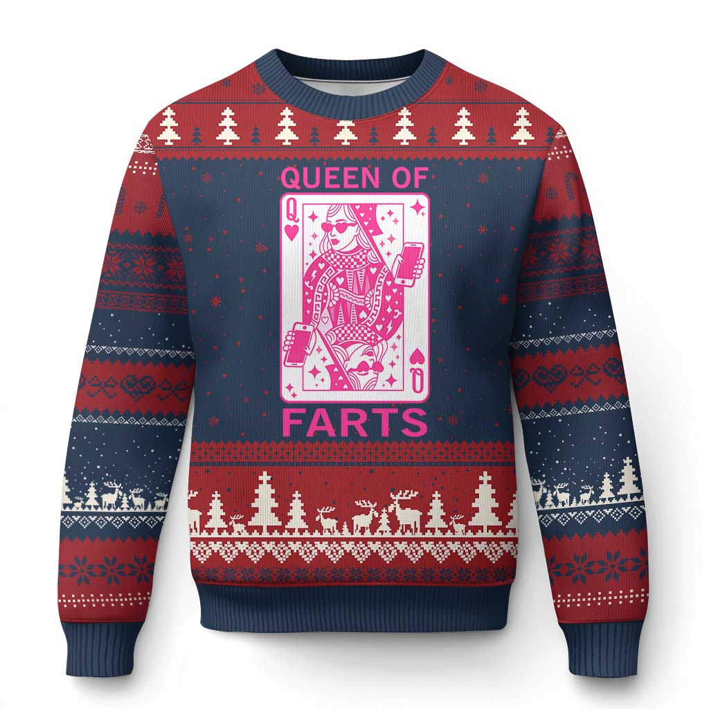 Queen of Farts Ugly Christmas Sweater Funny Joke Inappropriate Fart Prank Gift TS10 Navy Red Print Your Wear