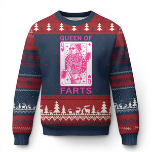 Queen of Farts Ugly Christmas Sweater Funny Joke Inappropriate Fart Prank Gift TS10 Navy Red Print Your Wear