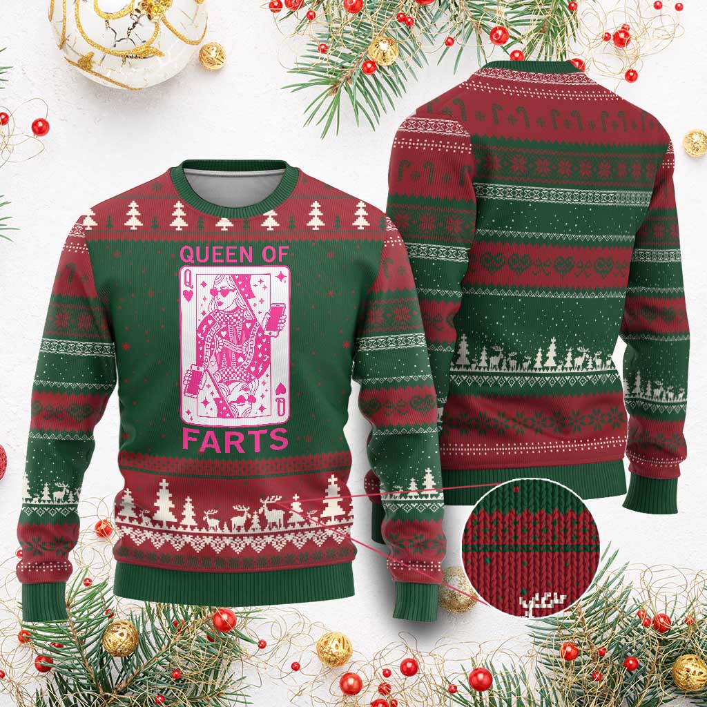 Queen of Farts Ugly Christmas Sweater Funny Joke Inappropriate Fart Prank Gift TS10 Red Green Print Your Wear