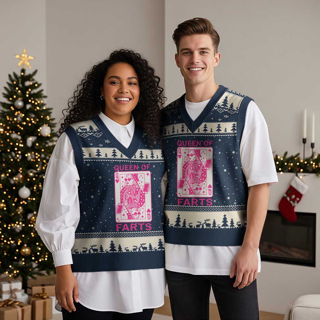 Queen of Farts V-Neck Knit Sweater Vest Funny Joke Inappropriate Fart Prank Gift TS10 Navy Beige Print Your Wear
