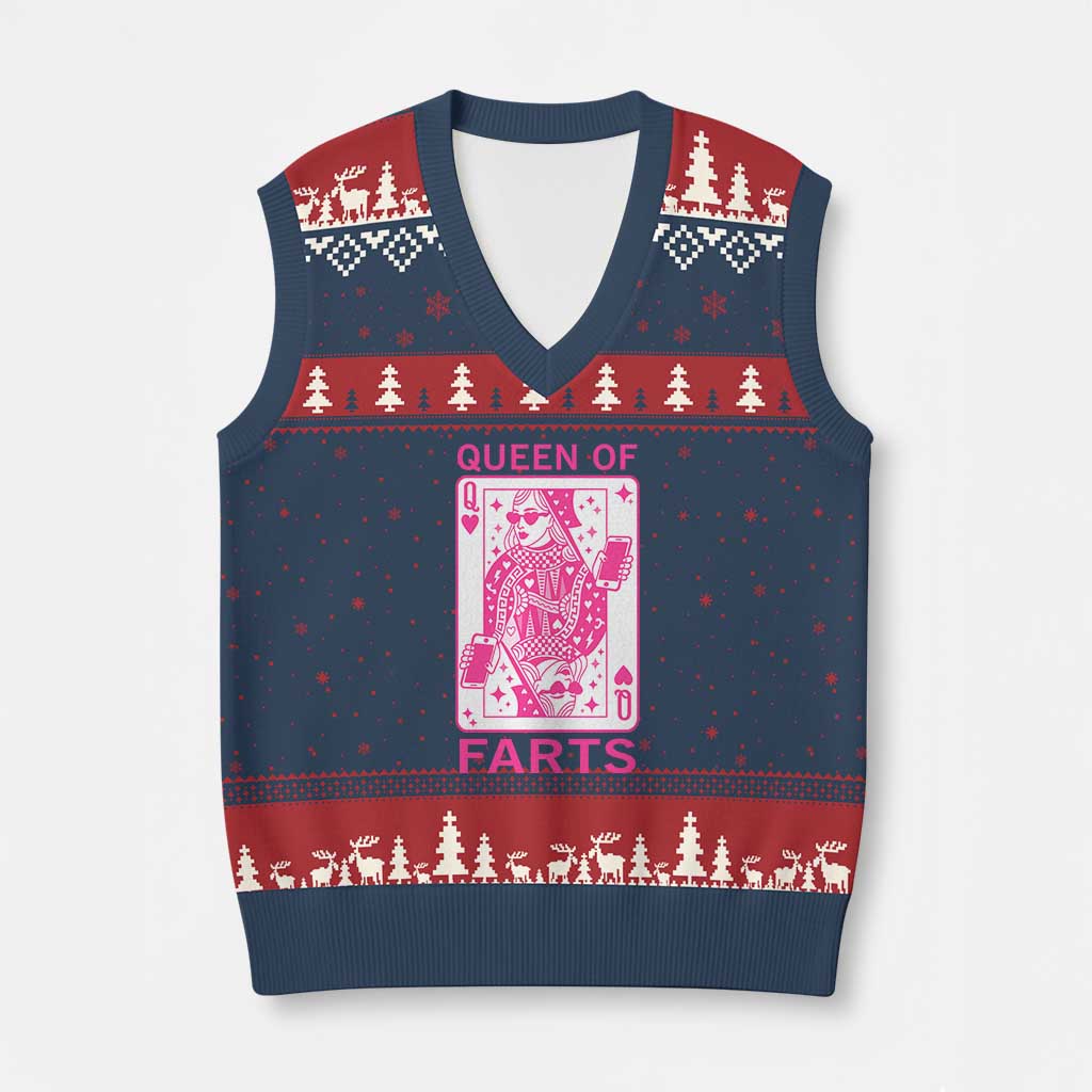 Queen of Farts V-Neck Knit Sweater Vest Funny Joke Inappropriate Fart Prank Gift TS10 Navy Red Print Your Wear