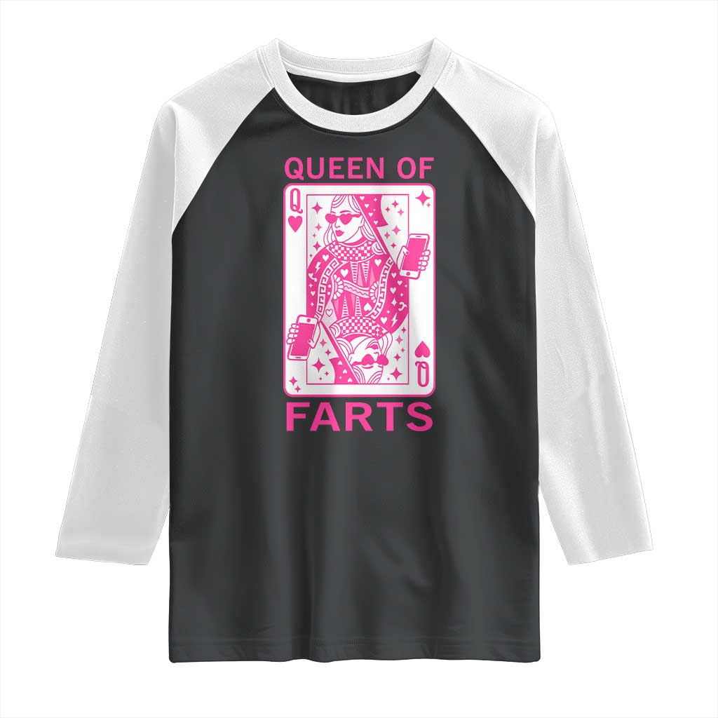 Queen of Farts Raglan Shirt Funny Joke Inappropriate Fart Prank Gift TS10 Black White Print Your Wear