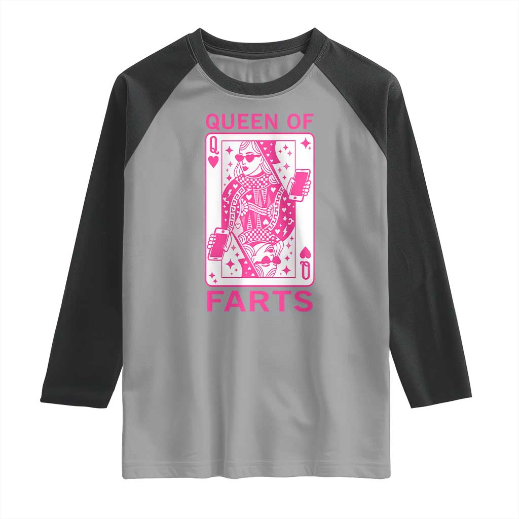 Queen of Farts Raglan Shirt Funny Joke Inappropriate Fart Prank Gift TS10 Sport Gray Black Print Your Wear