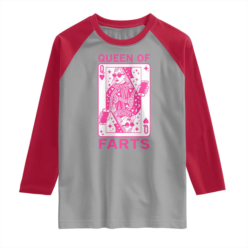 Queen of Farts Raglan Shirt Funny Joke Inappropriate Fart Prank Gift TS10 Sport Gray Red Print Your Wear