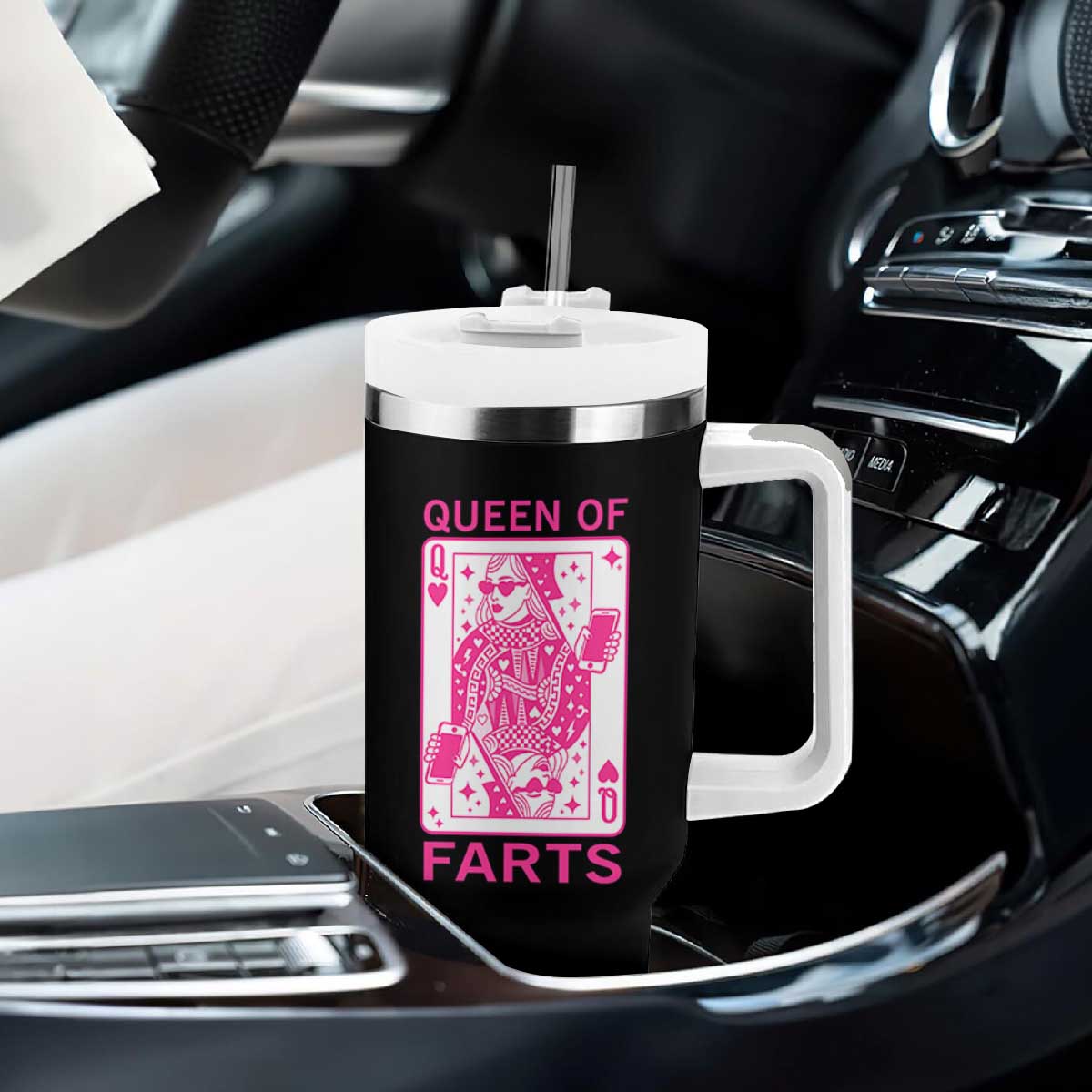 Queen of Farts Tumbler With Handle Funny Joke Inappropriate Fart Prank Gift TS10 Print Your Wear