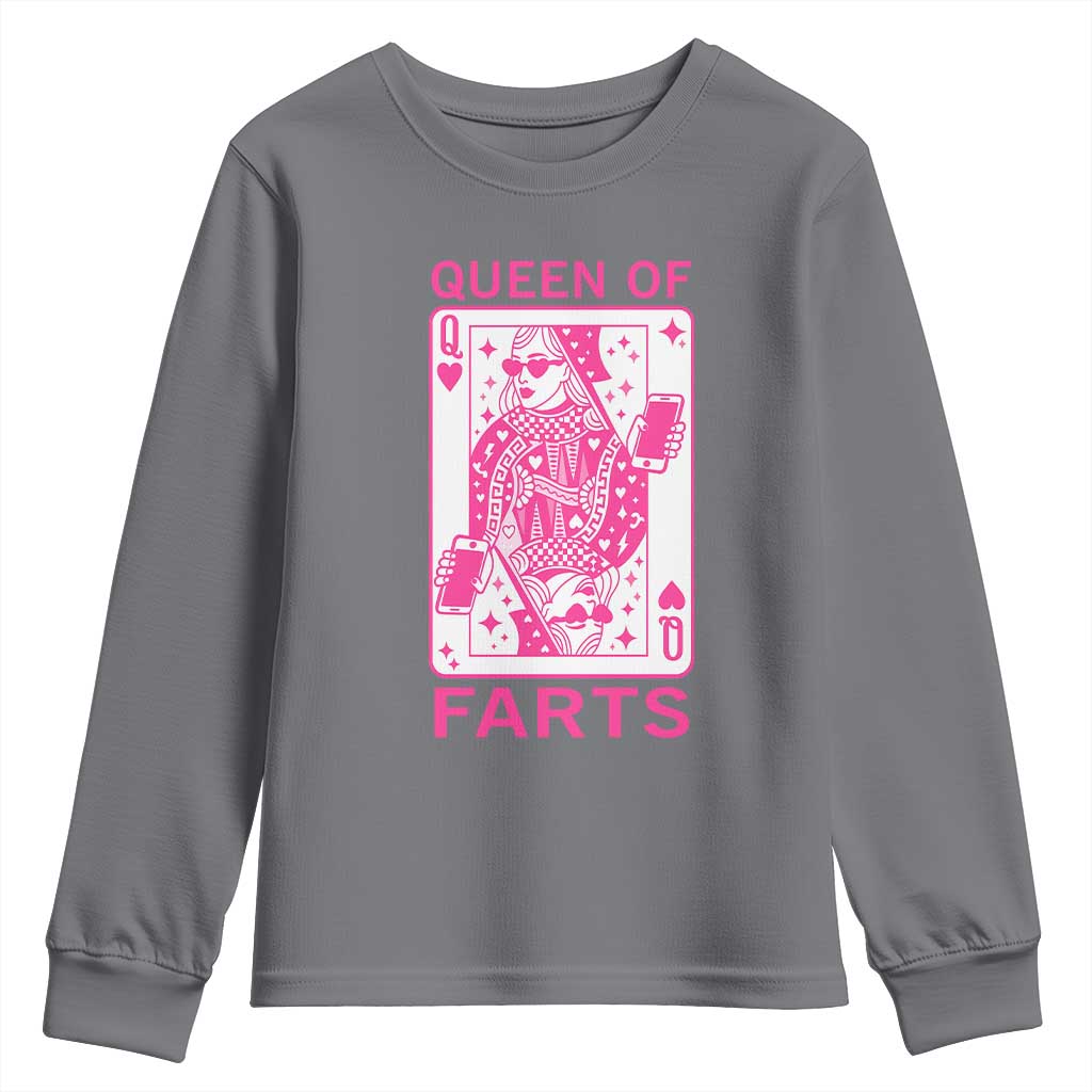 Queen of Farts Youth Sweatshirt Funny Joke Inappropriate Fart Prank Gift TS10 Charcoal Print Your Wear