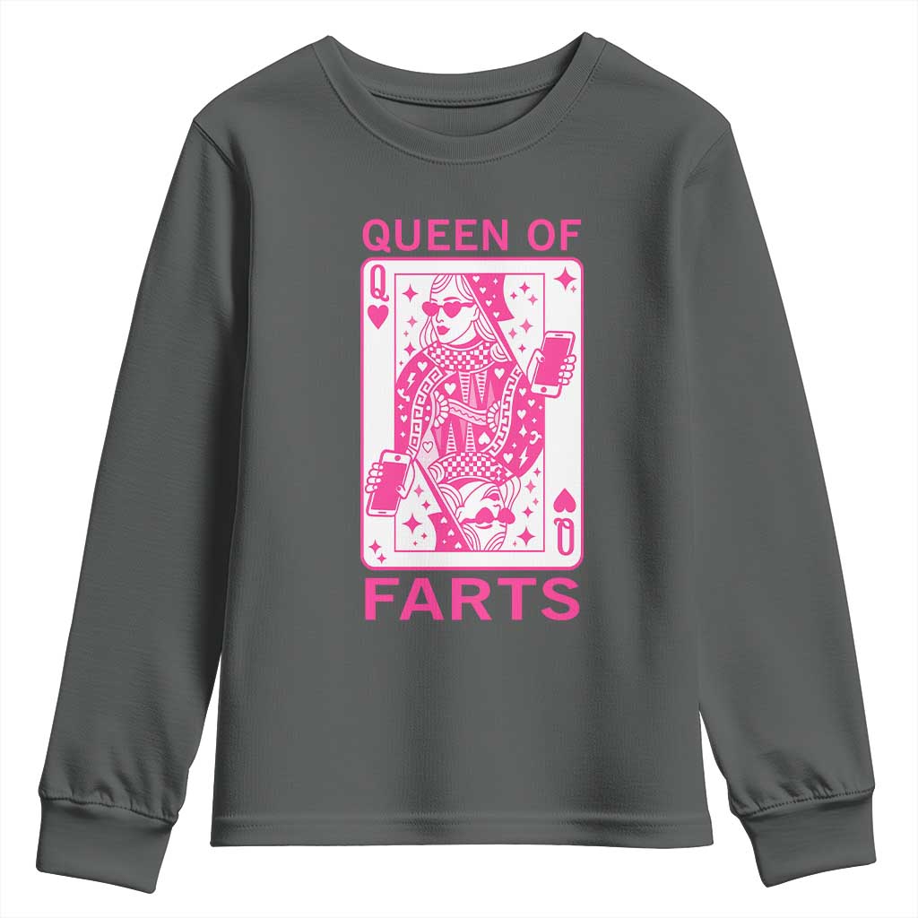 Queen of Farts Youth Sweatshirt Funny Joke Inappropriate Fart Prank Gift TS10 Dark Heather Print Your Wear