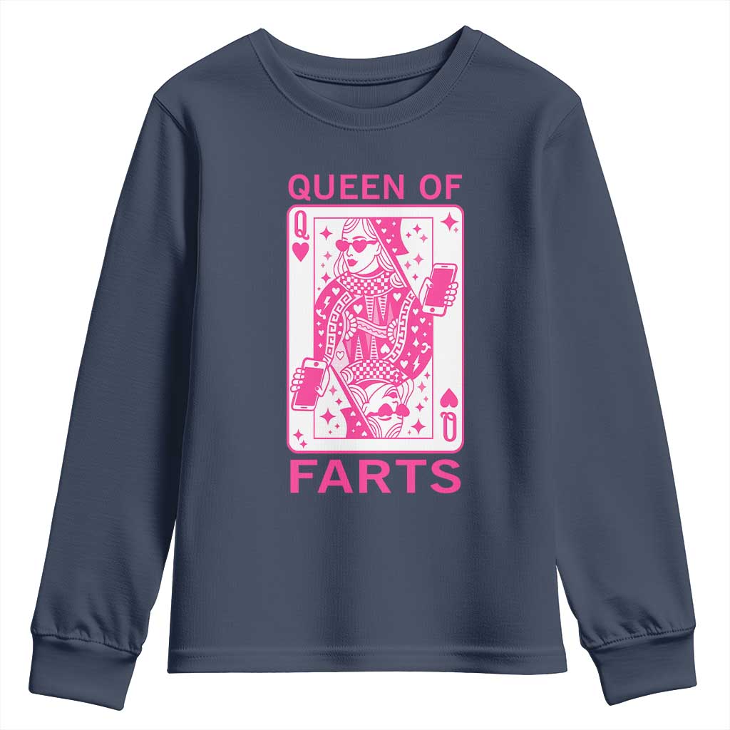 Queen of Farts Youth Sweatshirt Funny Joke Inappropriate Fart Prank Gift TS10 Navy Print Your Wear