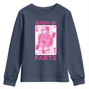Queen of Farts Youth Sweatshirt Funny Joke Inappropriate Fart Prank Gift TS10 Navy Print Your Wear