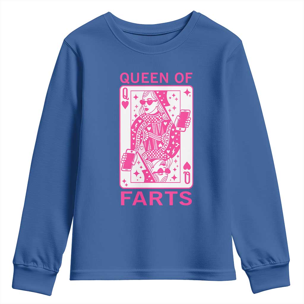 Queen of Farts Youth Sweatshirt Funny Joke Inappropriate Fart Prank Gift TS10 Royal Blue Print Your Wear