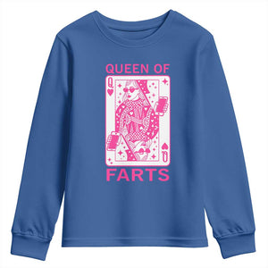 Queen of Farts Youth Sweatshirt Funny Joke Inappropriate Fart Prank Gift TS10 Royal Blue Print Your Wear