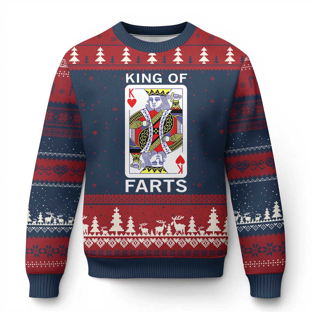 King of Farts Ugly Christmas Sweater Funny Joke Inappropriate Fart Prank Gift TS10 Navy Red Print Your Wear