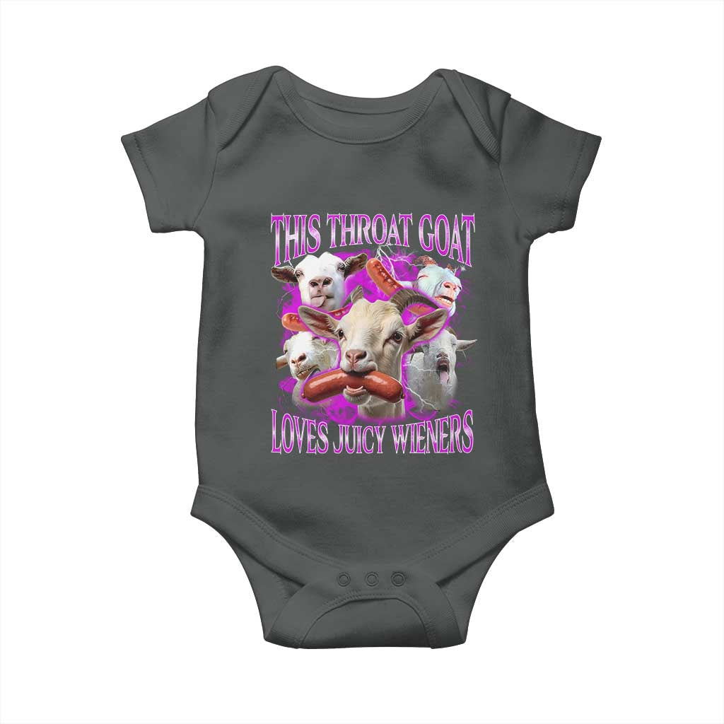 Funny Throat Goat Baby Onesie Swallows Juicy Wieners Inappropriate Adult TS10 Dark Heather Print Your Wear