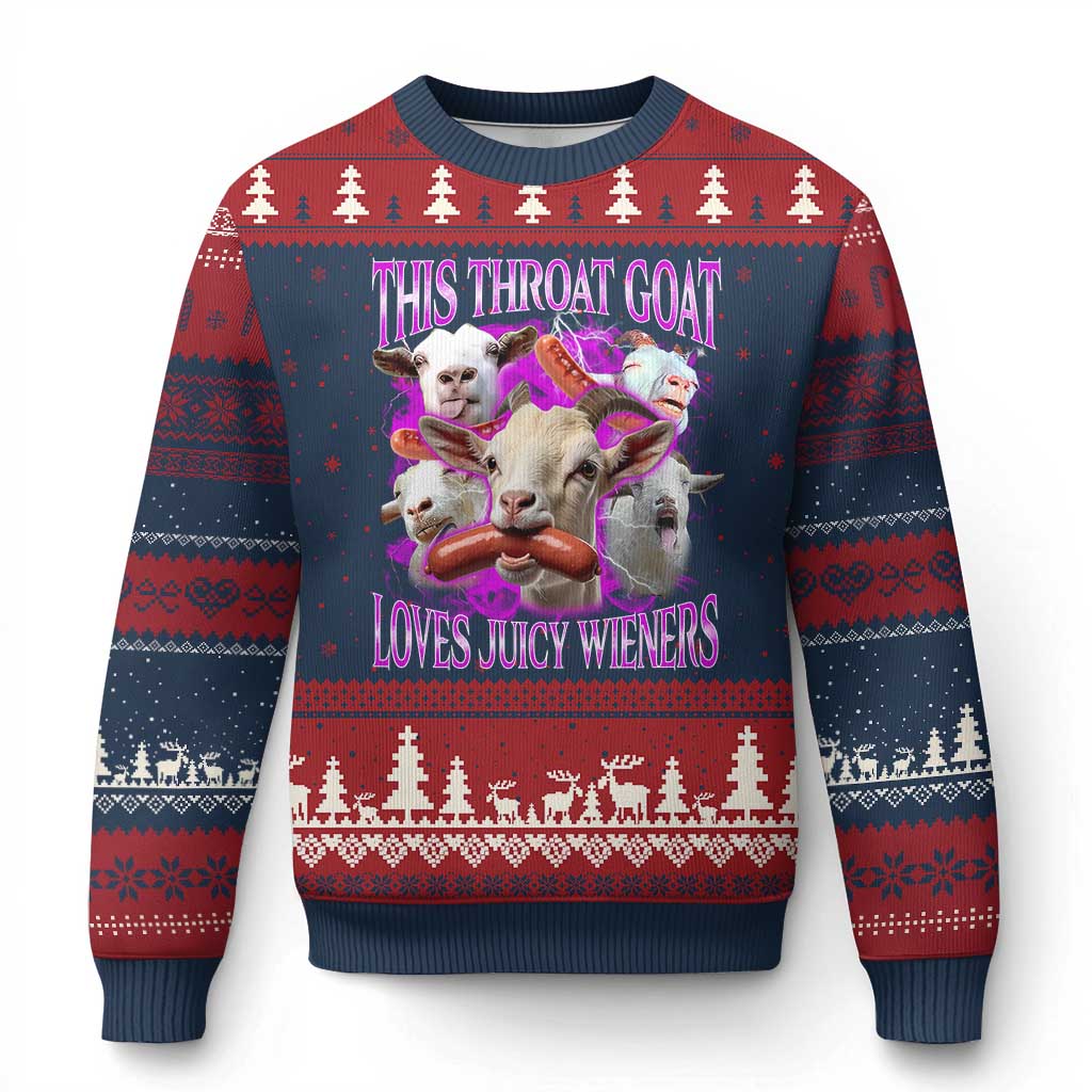 Funny Throat Goat Ugly Christmas Sweater Swallows Juicy Wieners Inappropriate Adult TS10 Navy Red Print Your Wear