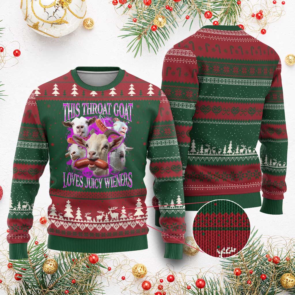 Funny Throat Goat Ugly Christmas Sweater Swallows Juicy Wieners Inappropriate Adult TS10 Red Green Print Your Wear