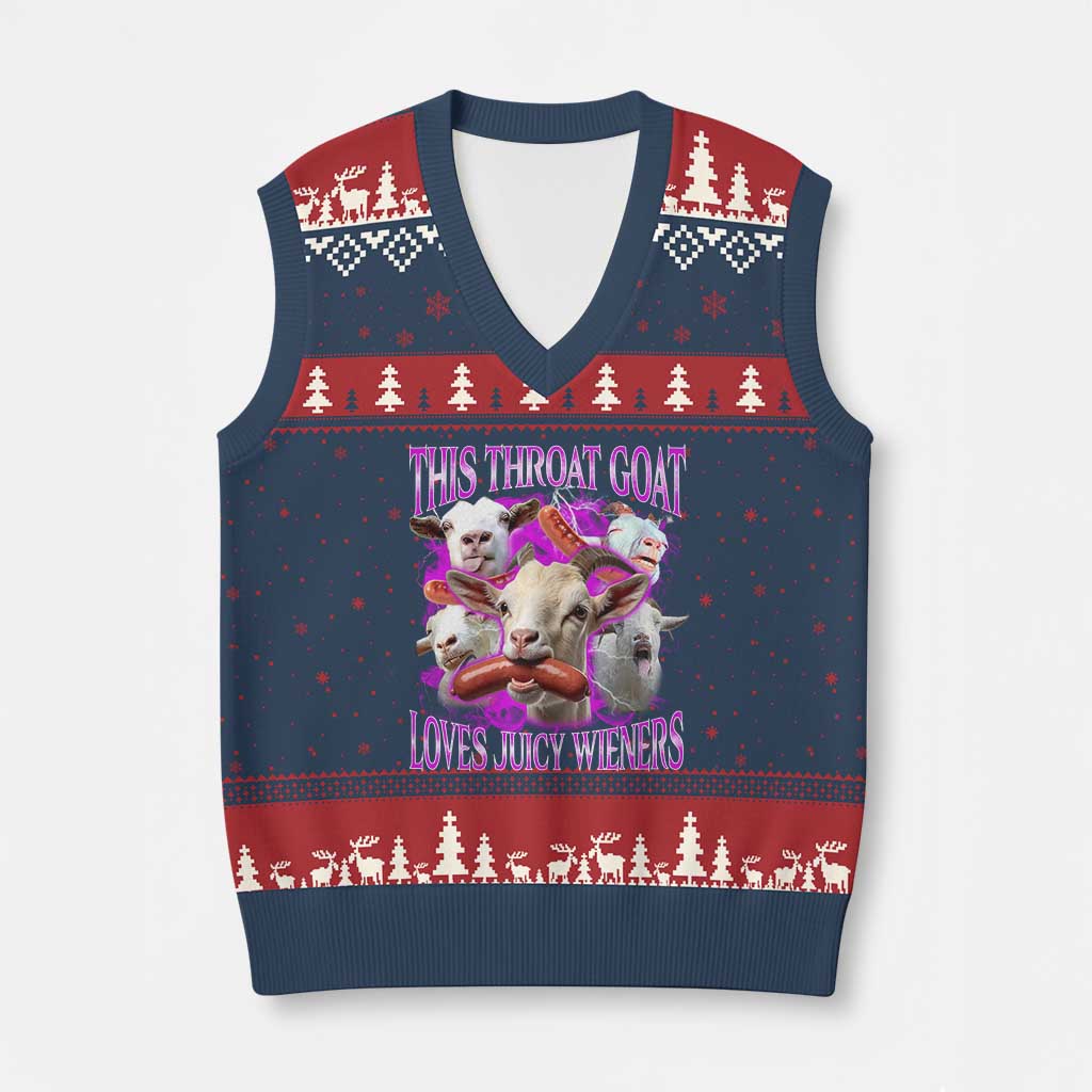 Funny Throat Goat V-Neck Knit Sweater Vest Swallows Juicy Wieners Inappropriate Adult TS10 Navy Red Print Your Wear