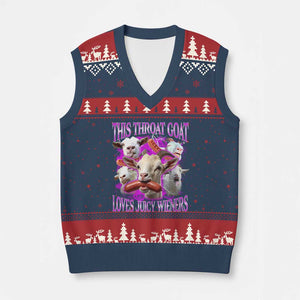 Funny Throat Goat V-Neck Knit Sweater Vest Swallows Juicy Wieners Inappropriate Adult TS10 Navy Red Print Your Wear