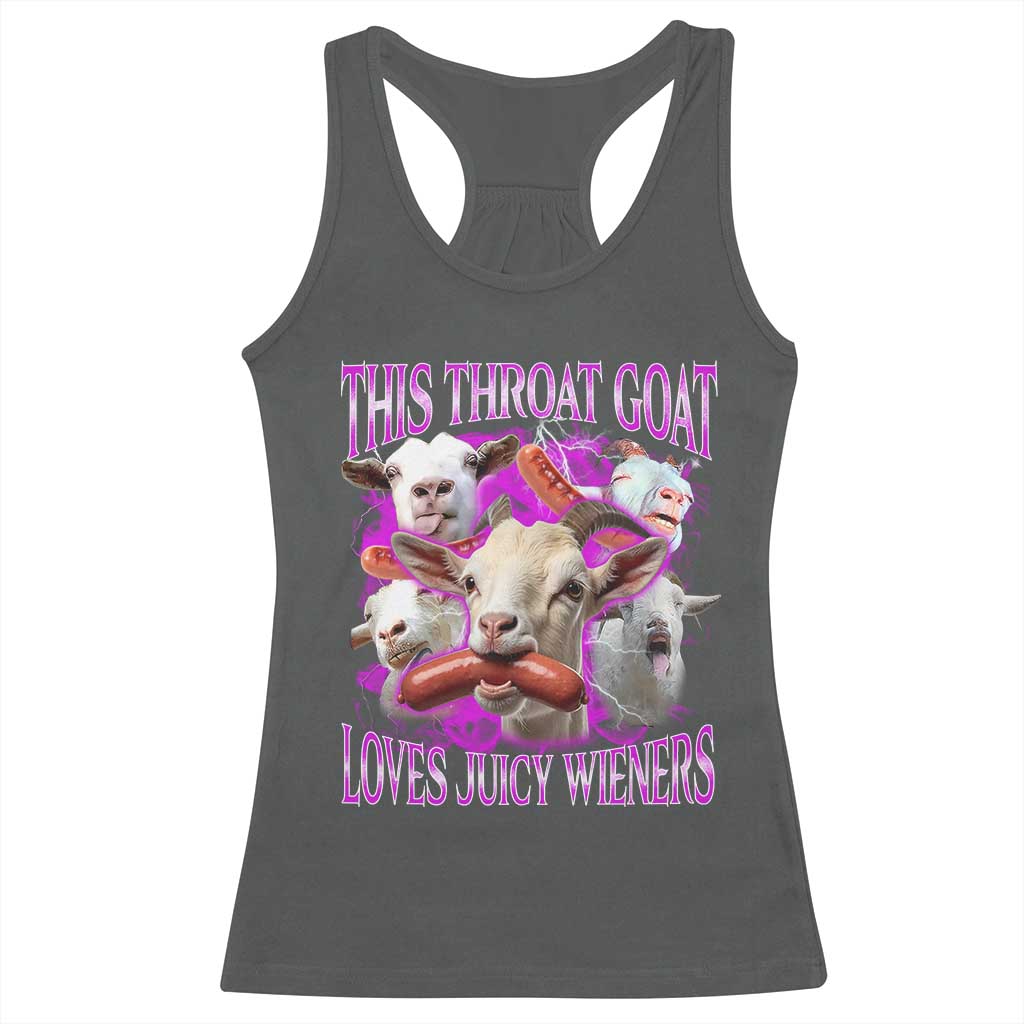 Funny Throat Goat Racerback Tank Top Swallows Juicy Wieners Inappropriate Adult TS10 Dark Heather Print Your Wear