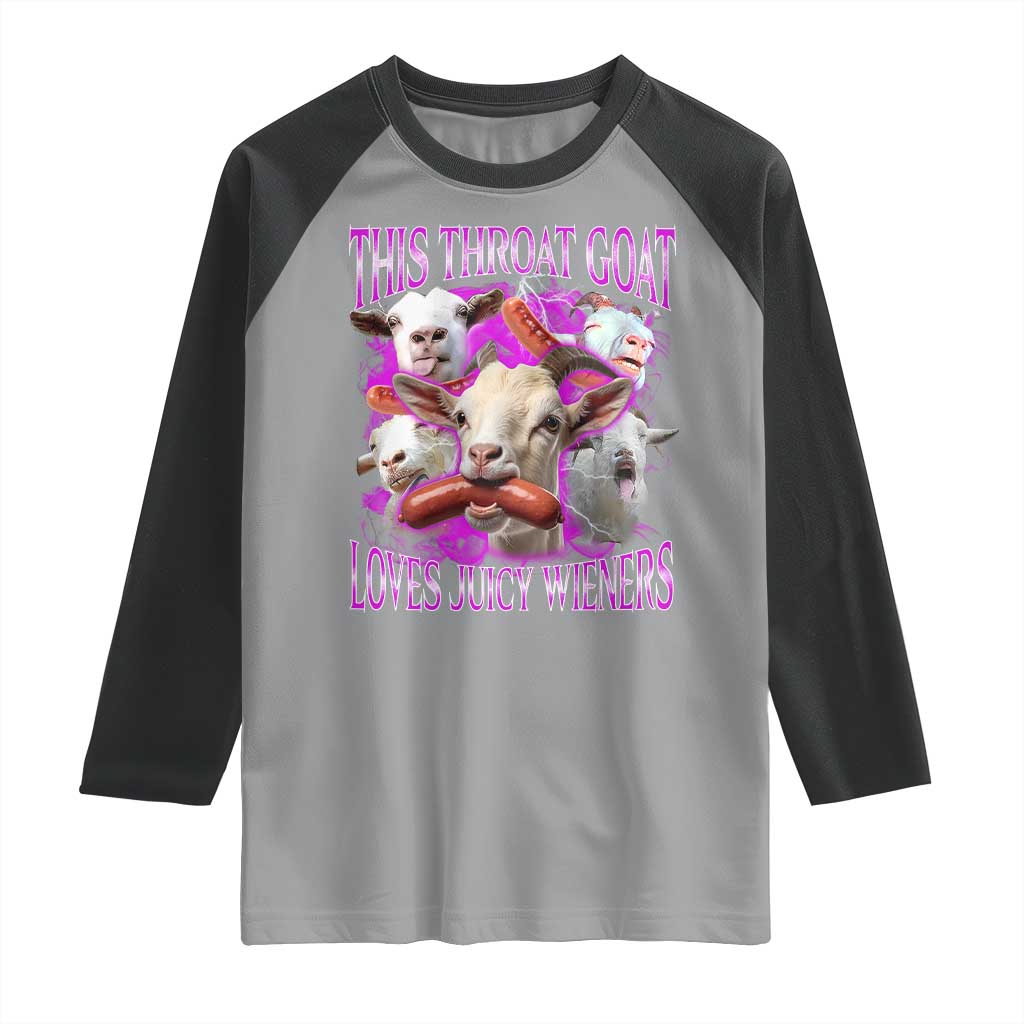 Funny Throat Goat Raglan Shirt Swallows Juicy Wieners Inappropriate Adult TS10 Sport Gray Black Print Your Wear