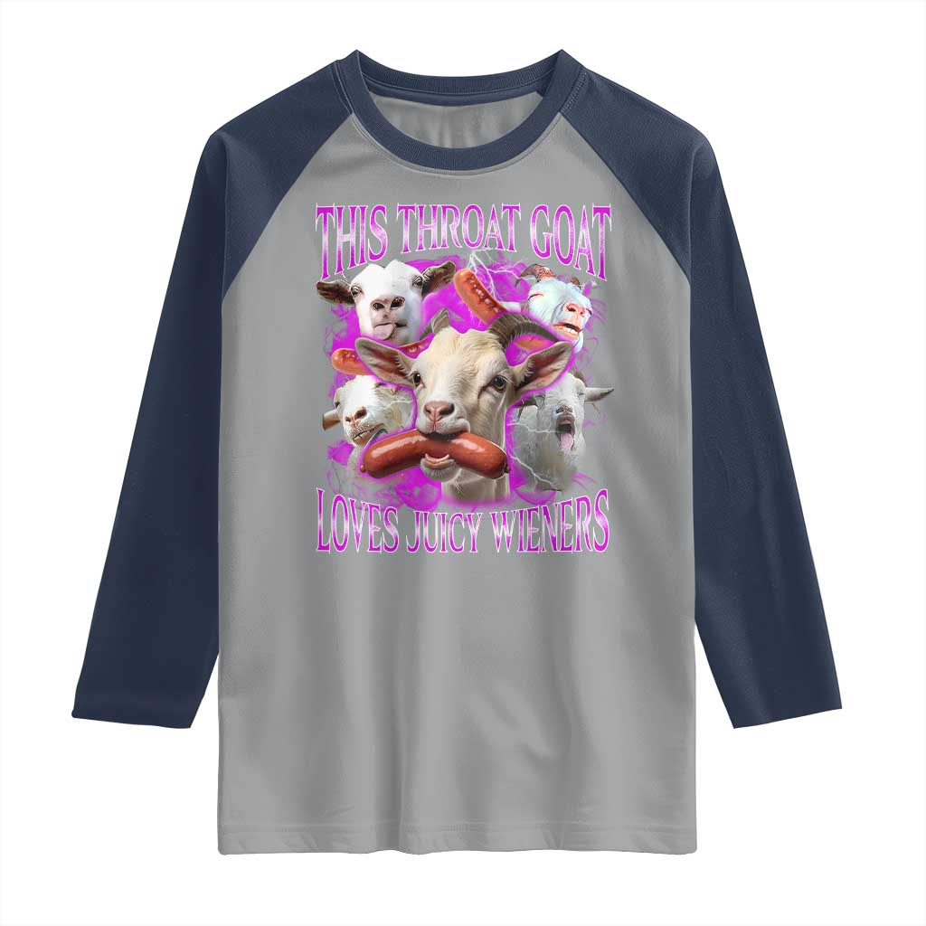 Funny Throat Goat Raglan Shirt Swallows Juicy Wieners Inappropriate Adult TS10 Sport Gray Navy Print Your Wear