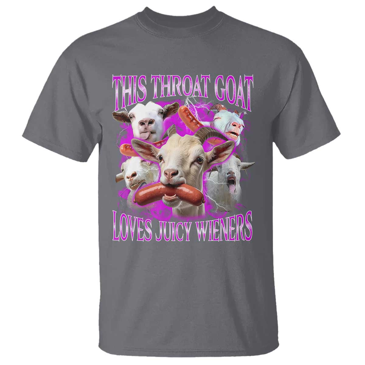 Funny Throat Goat T Shirt Swallows Juicy Wieners Inappropriate Adult TS10 Charcoal Print Your Wear