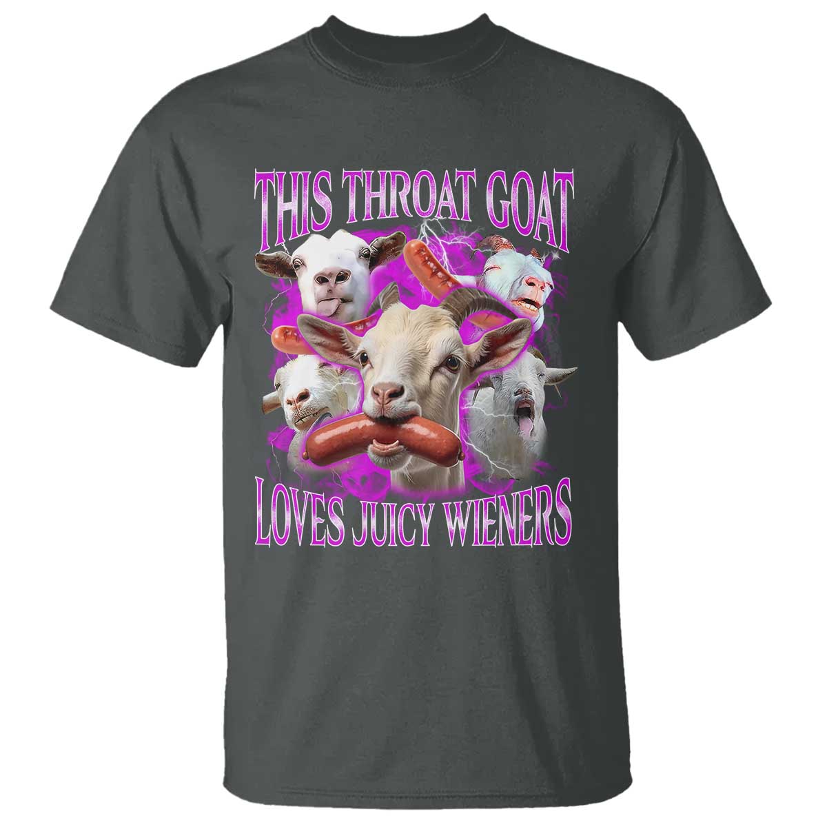 Funny Throat Goat T Shirt Swallows Juicy Wieners Inappropriate Adult TS10 Dark Heather Print Your Wear