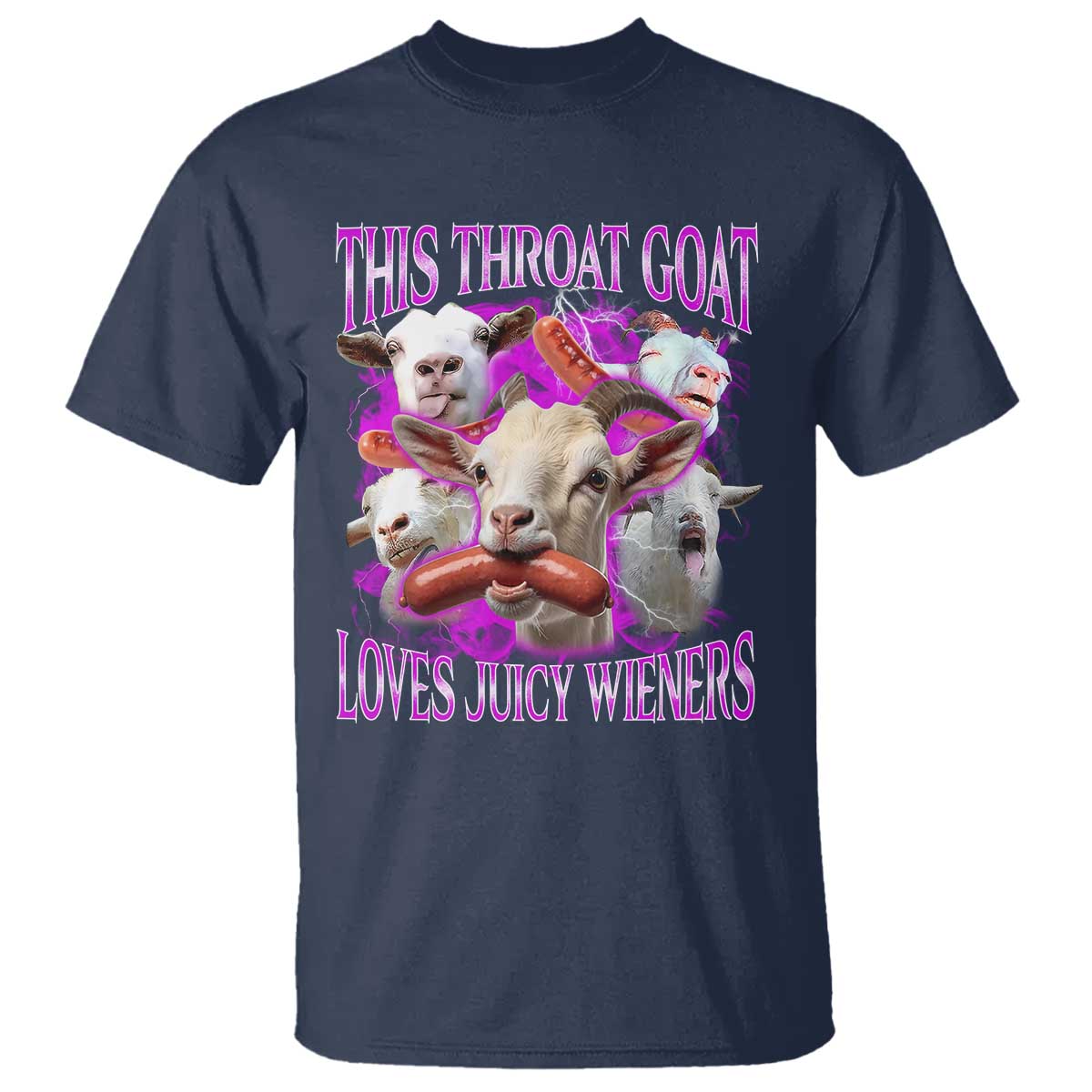 Funny Throat Goat T Shirt Swallows Juicy Wieners Inappropriate Adult TS10 Navy Print Your Wear