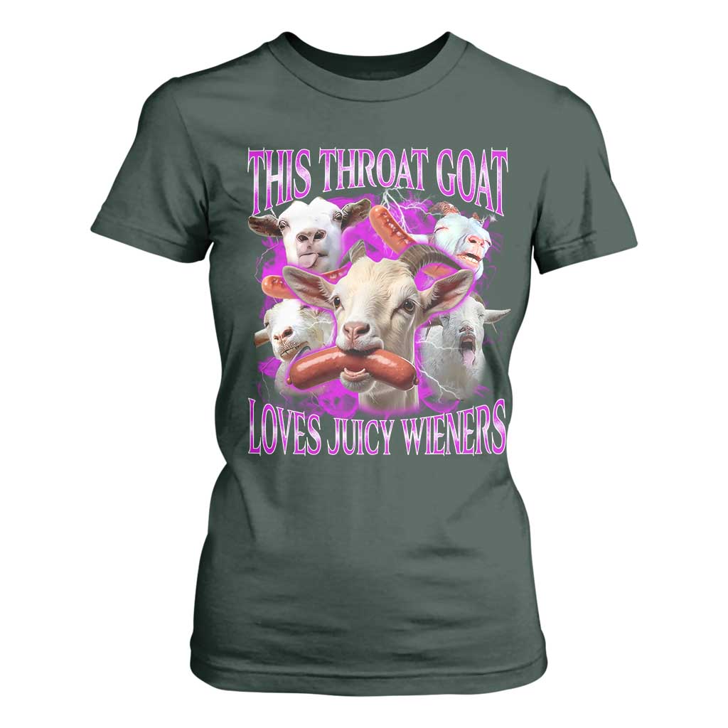 Funny Throat Goat T Shirt For Women Swallows Juicy Wieners Inappropriate Adult TS10 Dark Forest Green Print Your Wear