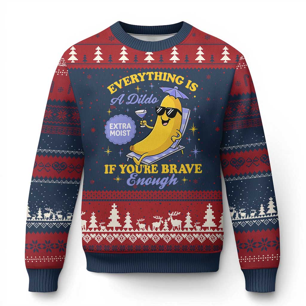 Funny Embarrassing Saying Ugly Christmas Sweater Sarcastic Inappropriate Raunchy Banana TS10 Navy Red Print Your Wear
